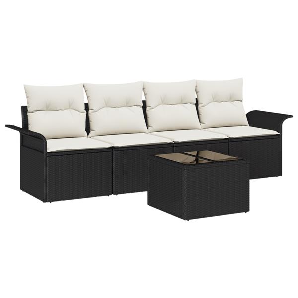 Grote foto vidaxl 5 delige tuinsofa set met kussens zwart poly rattan tuin en terras tuinmeubelen