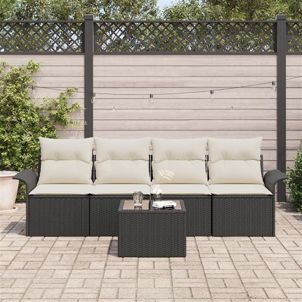Grote foto vidaxl 5 delige tuinsofa set met kussens zwart poly rattan tuin en terras tuinmeubelen