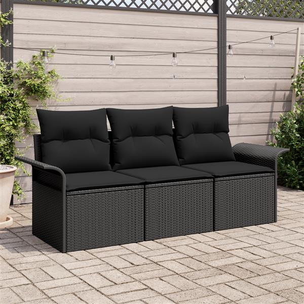 Grote foto vidaxl 3 delige tuinbank set met kussens zwart poly riet tuin en terras tuinmeubelen