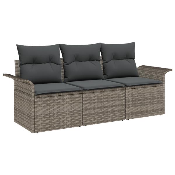 Grote foto vidaxl 3 delige tuinset met kussens in het grijs van poly rattan tuin en terras tuinmeubelen