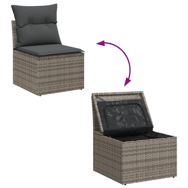 Grote foto vidaxl 3 delige tuinset met kussens in het grijs van poly rattan tuin en terras tuinmeubelen