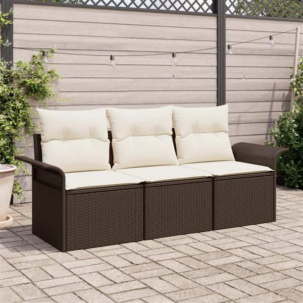 Grote foto vidaxl 3 delige tuinset met kussens bruin poly rattan tuin en terras tuinmeubelen
