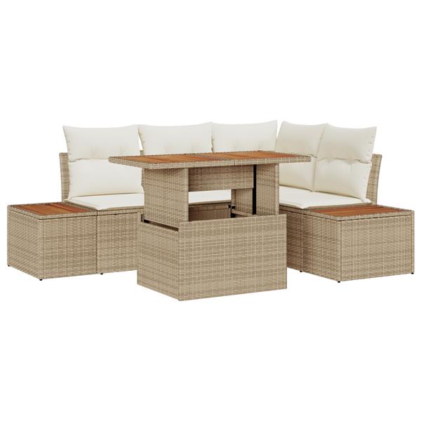 Grote foto vidaxl 5 delige tuinset met kussens poly rattan acaciahout beige tuin en terras tuinmeubelen