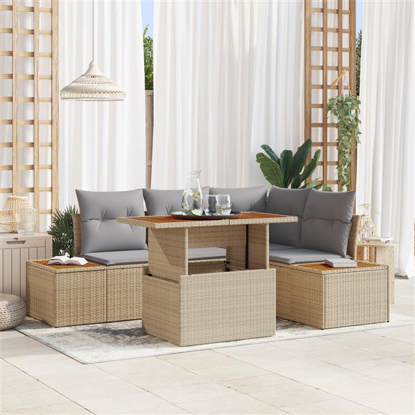 Grote foto vidaxl 5 delige tuinset met kussens poly rattan acaciahout beige tuin en terras tuinmeubelen