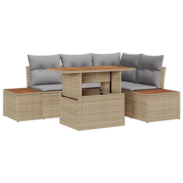 Grote foto vidaxl 5 delige tuinset met kussens poly rattan acaciahout beige tuin en terras tuinmeubelen
