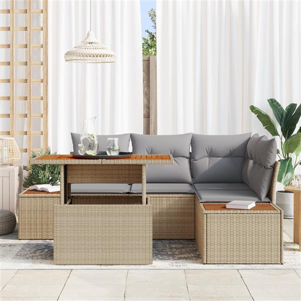 Grote foto vidaxl 5 delige tuinset met kussens poly rattan acaciahout beige tuin en terras tuinmeubelen