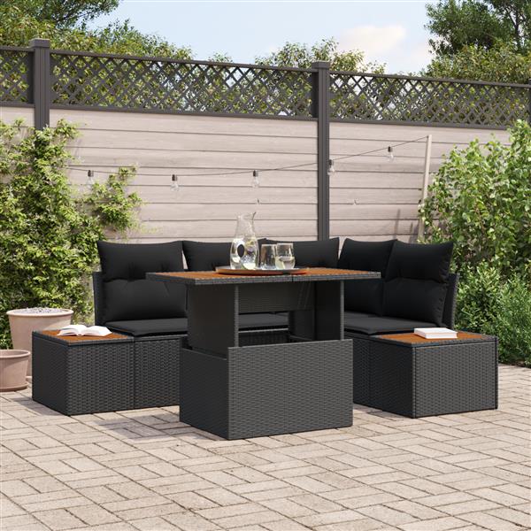 Grote foto vidaxl 5 delige tuinset met kussens zwart poly rattan en acacia tuin en terras tuinmeubelen