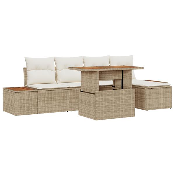 Grote foto vidaxl 6 delige tuinset met kussens poly rattan acaciahout beige tuin en terras tuinmeubelen