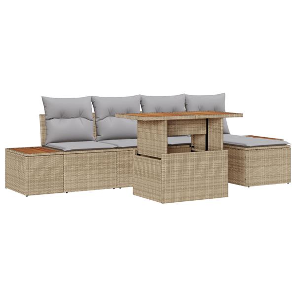 Grote foto vidaxl 6 delige tuinset met kussens poly rattan acaciahout beige tuin en terras tuinmeubelen