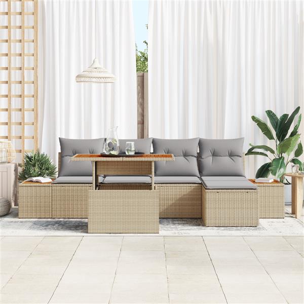 Grote foto vidaxl 6 delige tuinset met kussens poly rattan acaciahout beige tuin en terras tuinmeubelen