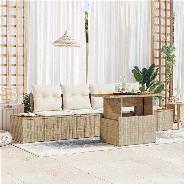 Grote foto vidaxl 5 delige tuinset met kussens poly rattan acaciahout beige tuin en terras tuinmeubelen