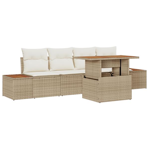 Grote foto vidaxl 5 delige tuinset met kussens poly rattan acaciahout beige tuin en terras tuinmeubelen