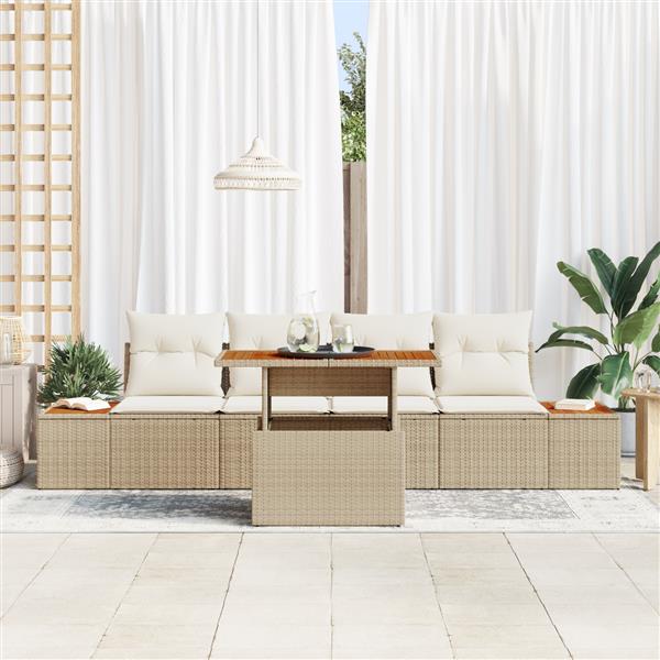 Grote foto vidaxl 5 delige tuinset met kussens poly rattan acaciahout beige tuin en terras tuinmeubelen