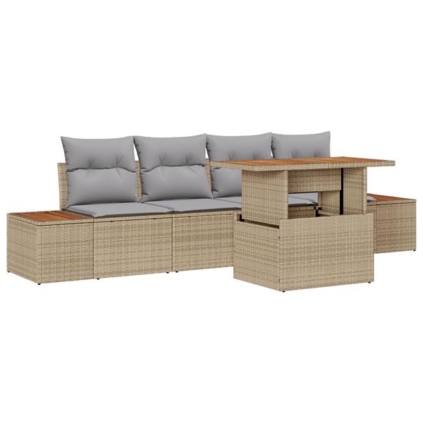 Grote foto vidaxl 5 delige tuinset met kussens poly rattan acaciahout beige tuin en terras tuinmeubelen