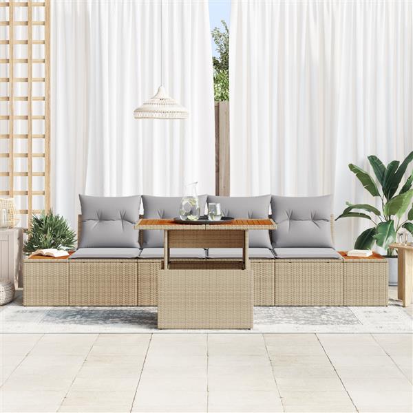 Grote foto vidaxl 5 delige tuinset met kussens poly rattan acaciahout beige tuin en terras tuinmeubelen