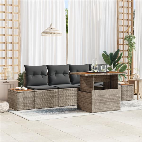 Grote foto vidaxl 5 delige tuinset met kussens poly rattan acaciahout grijs tuin en terras tuinmeubelen