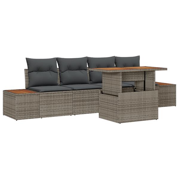 Grote foto vidaxl 5 delige tuinset met kussens poly rattan acaciahout grijs tuin en terras tuinmeubelen