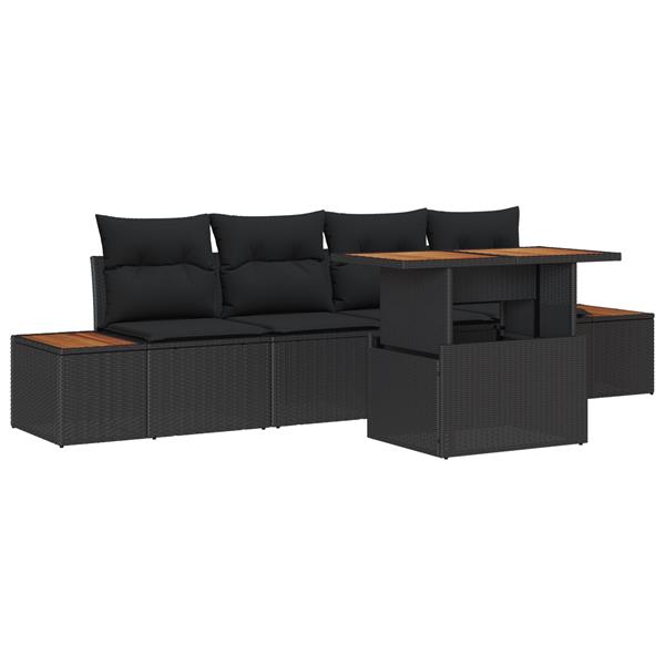 Grote foto vidaxl 5 delige tuinset met kussens zwart poly rattan acacia tuin en terras tuinmeubelen