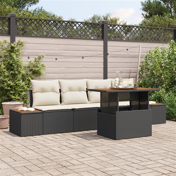 Grote foto vidaxl 5 delige tuinset met kussens poly rattan acaciahout zwart tuin en terras tuinmeubelen