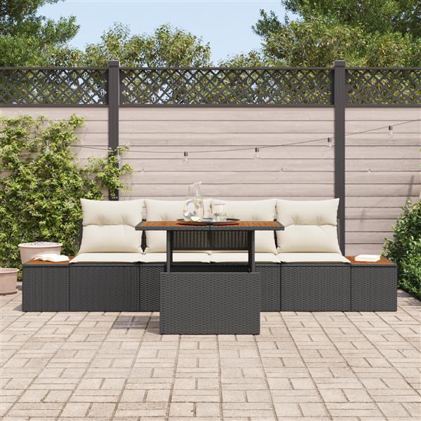 Grote foto vidaxl 5 delige tuinset met kussens poly rattan acaciahout zwart tuin en terras tuinmeubelen