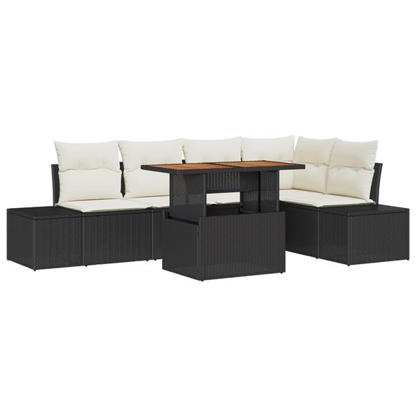 Grote foto vidaxl 6 delige tuin dinerset met kussens zwart poly rattan acacia tuin en terras tuinmeubelen
