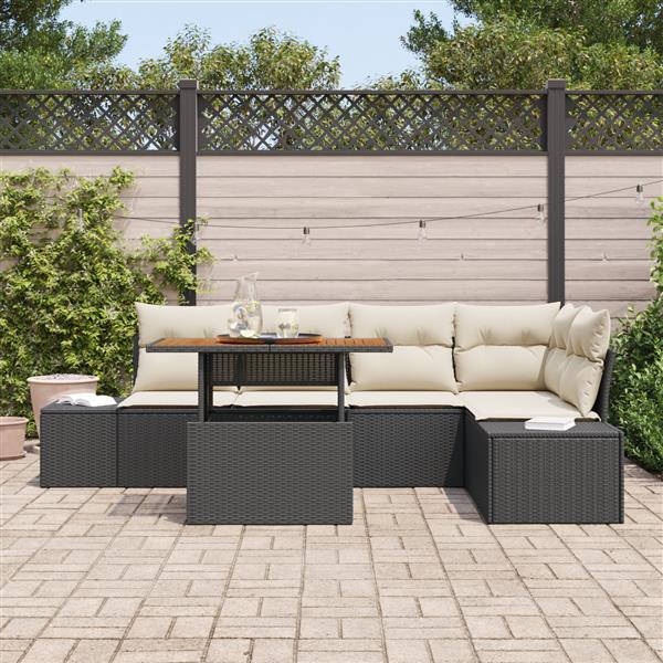 Grote foto vidaxl 6 delige tuin dinerset met kussens zwart poly rattan acacia tuin en terras tuinmeubelen