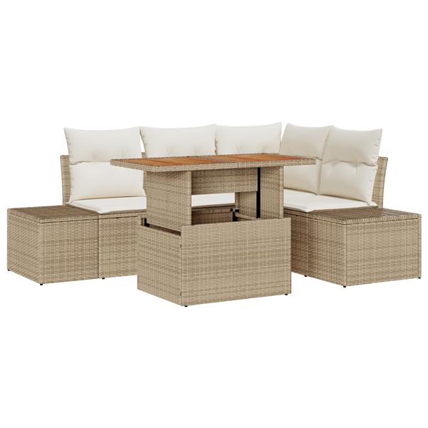 Grote foto vidaxl 5 delige tuinset met kussens poly rattan acaciahout beige tuin en terras tuinmeubelen