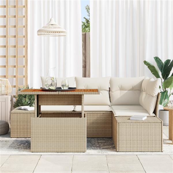 Grote foto vidaxl 5 delige tuinset met kussens poly rattan acaciahout beige tuin en terras tuinmeubelen