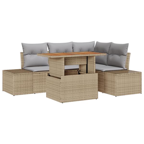 Grote foto vidaxl 5 delige tuinset met kussens poly rattan acaciahout beige tuin en terras tuinmeubelen