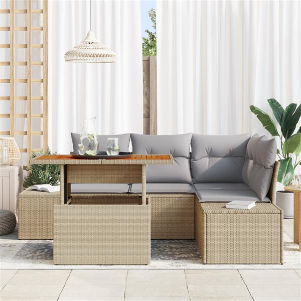 Grote foto vidaxl 5 delige tuinset met kussens poly rattan acaciahout beige tuin en terras tuinmeubelen