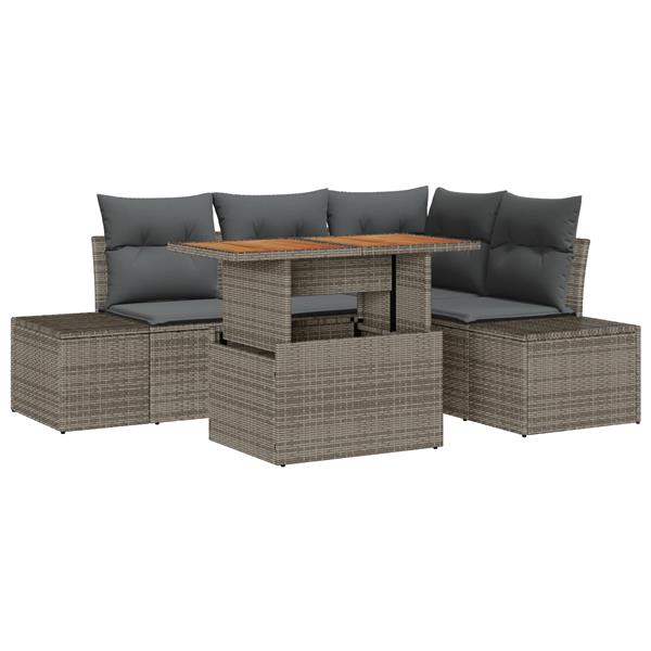 Grote foto vidaxl 5 delige tuinset met kussens poly rattan acaciahout grijs tuin en terras tuinmeubelen