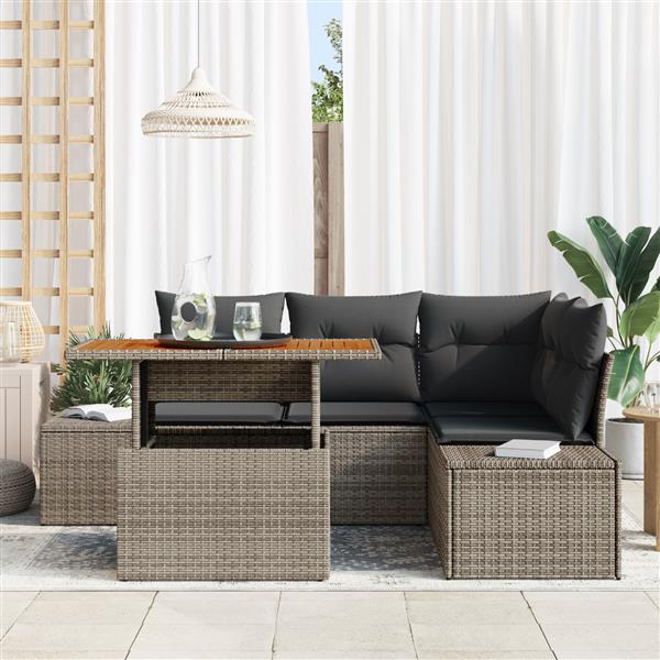 Grote foto vidaxl 5 delige tuinset met kussens poly rattan acaciahout grijs tuin en terras tuinmeubelen