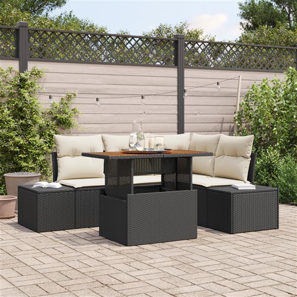 Grote foto vidaxl 5 delige tuinset met kussens poly rattan acaciahout zwart tuin en terras tuinmeubelen