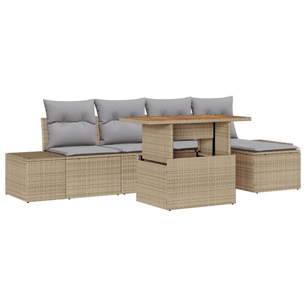 Grote foto vidaxl 6 delige tuinset met kussens beige poly rattan en acacia tuin en terras tuinmeubelen