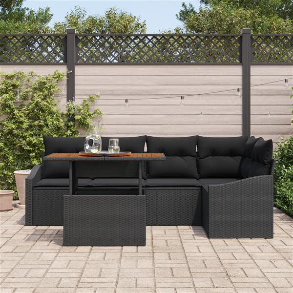 Grote foto vidaxl 6 delige tuinset met kussens poly rattan acaciahout zwart tuin en terras tuinmeubelen