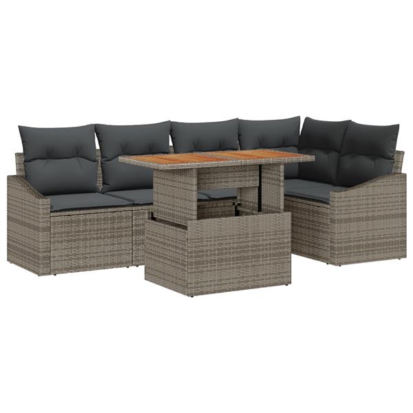 Grote foto vidaxl 6 delige tuinset met kussens grijs poly rattan en acacia tuin en terras tuinmeubelen
