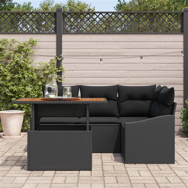 Grote foto vidaxl 5 delige tuinset met kussens poly rattan acaciahout zwart tuin en terras tuinmeubelen