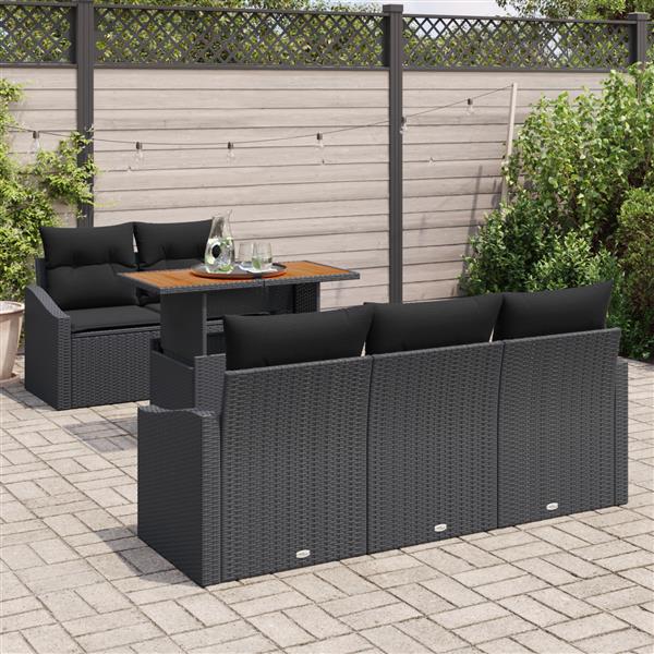 Grote foto vidaxl 6 delige tuinset met kussens poly rattan acaciahout zwart tuin en terras tuinmeubelen