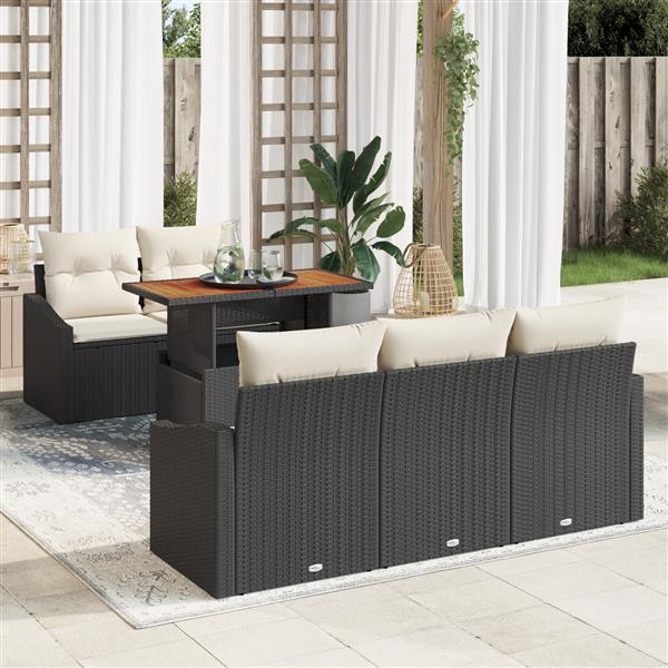 Grote foto vidaxl 6 delige tuinset met kussens poly rattan acaciahout zwart tuin en terras tuinmeubelen
