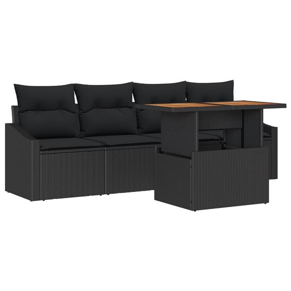 Grote foto vidaxl 5 delige tuinset met kussens poly rattan acaciahout zwart tuin en terras tuinmeubelen