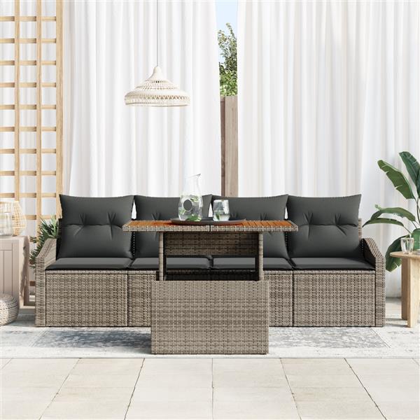 Grote foto vidaxl 5 delige tuinset met kussens in grijs van poly rattan en acacia tuin en terras tuinmeubelen