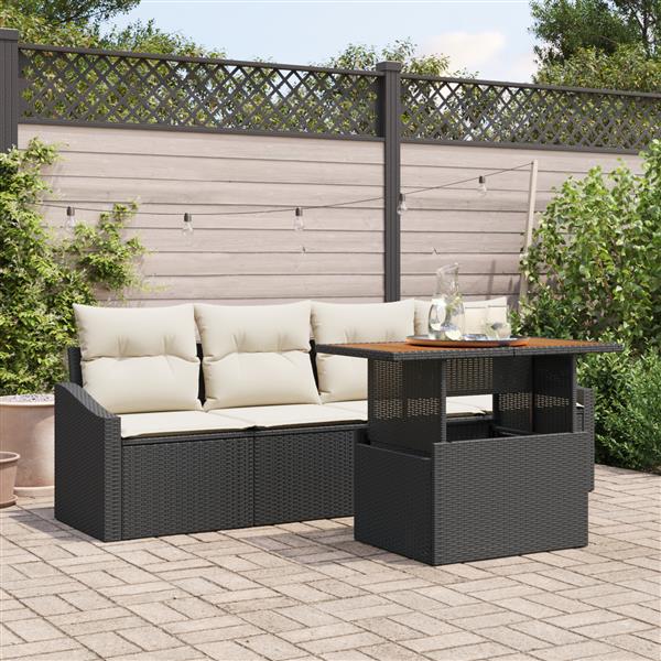 Grote foto vidaxl 5 delige tuinset met kussens poly rattan acaciahout zwart tuin en terras tuinmeubelen