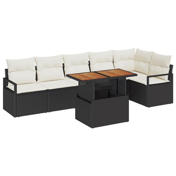 Grote foto vidaxl 7 delige tuinsofa set met kussens zwart poly rattan acacia tuin en terras tuinmeubelen