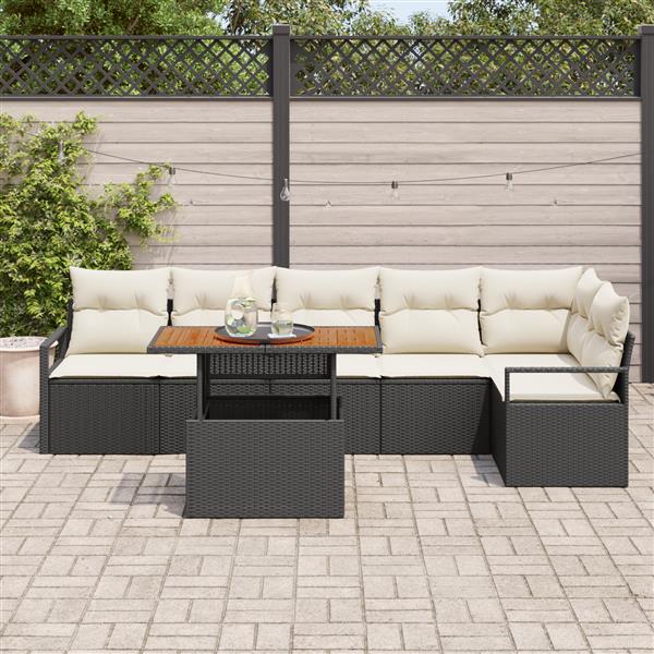 Grote foto vidaxl 7 delige tuinsofa set met kussens zwart poly rattan acacia tuin en terras tuinmeubelen