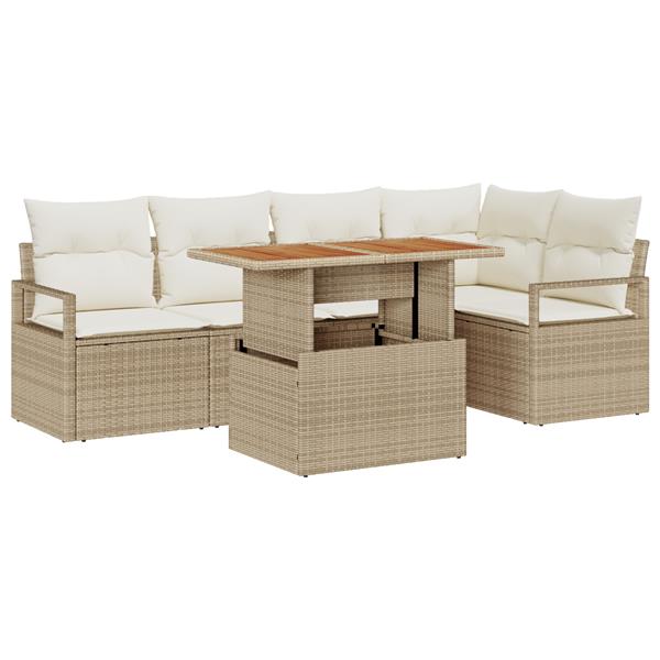 Grote foto vidaxl 6 delige tuinsofa set met kussens in beige van poly rattan en acacia tuin en terras tuinmeubelen