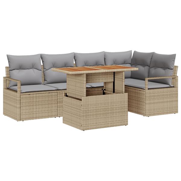 Grote foto vidaxl 6 delige tuinsofa set met kussens in beige van poly rattan en acacia tuin en terras tuinmeubelen