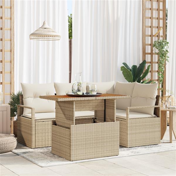 Grote foto vidaxl 5 delige tuinbankenset met kussens poly rattan acacia beige tuin en terras tuinmeubelen