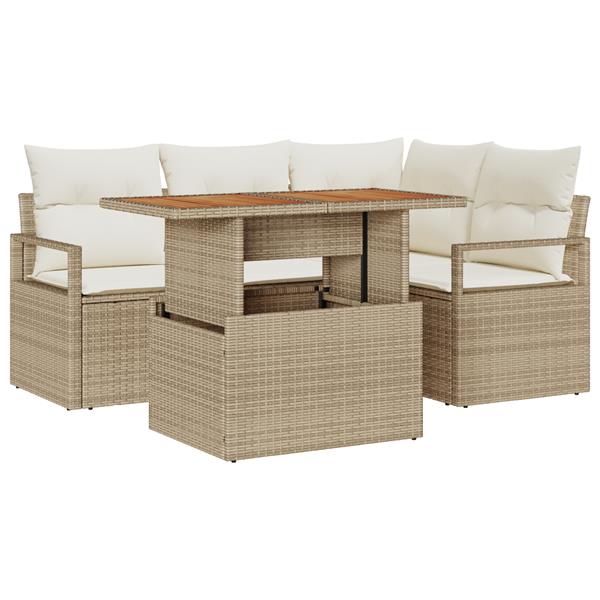 Grote foto vidaxl 5 delige tuinbankenset met kussens poly rattan acacia beige tuin en terras tuinmeubelen