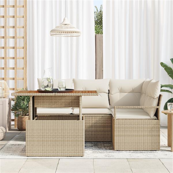 Grote foto vidaxl 5 delige tuinbankenset met kussens poly rattan acacia beige tuin en terras tuinmeubelen