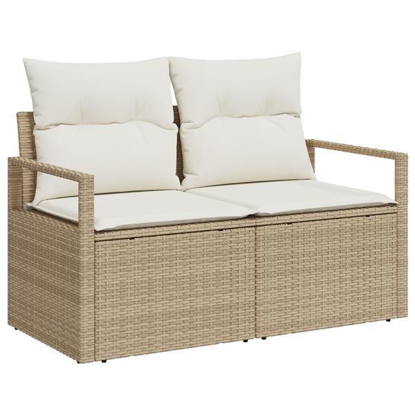 Grote foto vidaxl 5 delige tuinbankenset met kussens poly rattan acacia beige tuin en terras tuinmeubelen